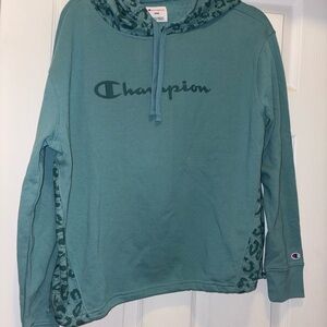 Champion Aqua Hoodie with Cheetah Print Hood
